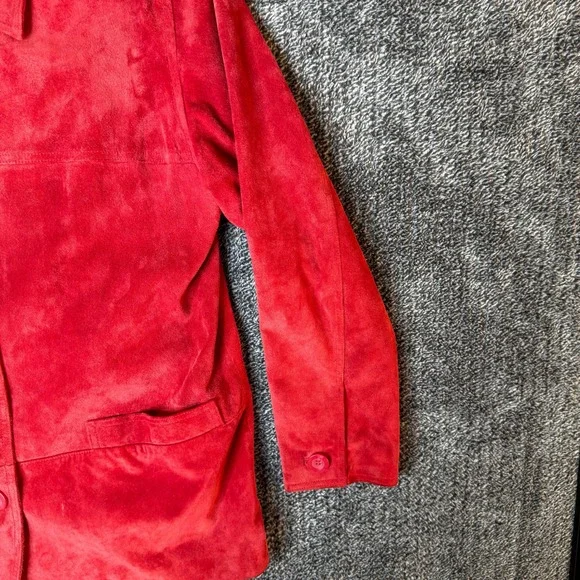 Vtg St. Johns Bay Womens Red Genuine Suede Leather Jacket Petite Medium - Picture 5 of 14